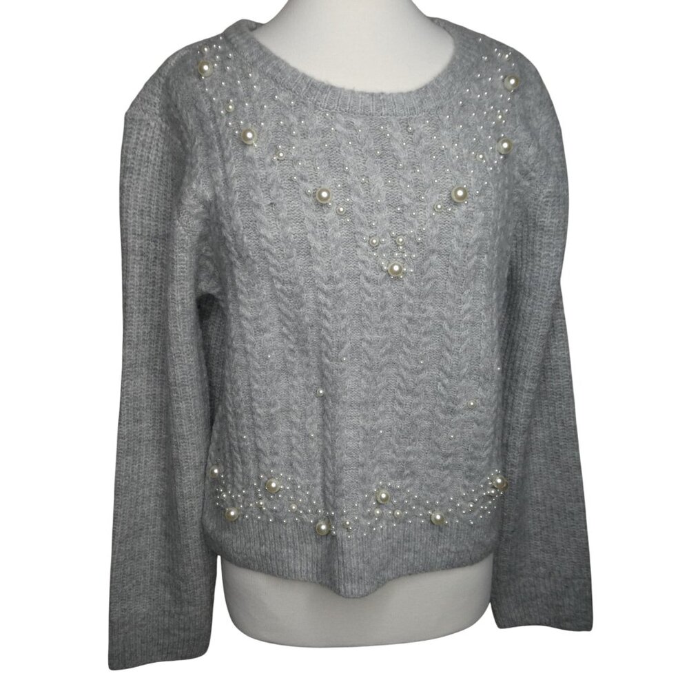 Rachel Roy Grey Pearl-Studded Women's Crew Sweater‎ Size XL